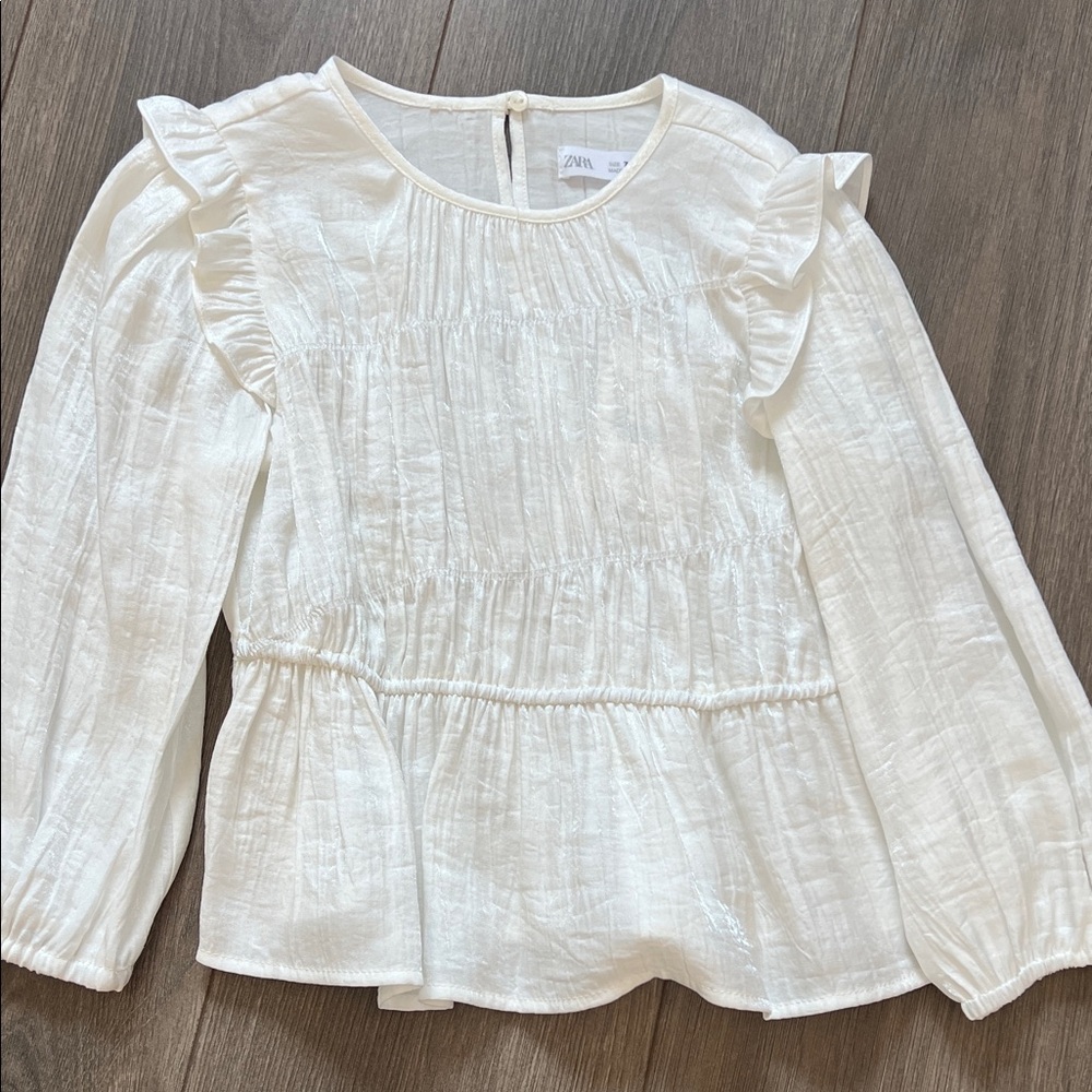Zara Kids White Shimmery Ruffle Blouse